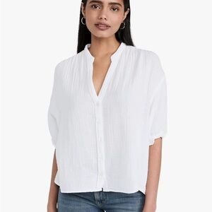 XIRENA Women's Small White Alyss Shirt Cotton Ruffle Sleeves V Neck $186 Sm S